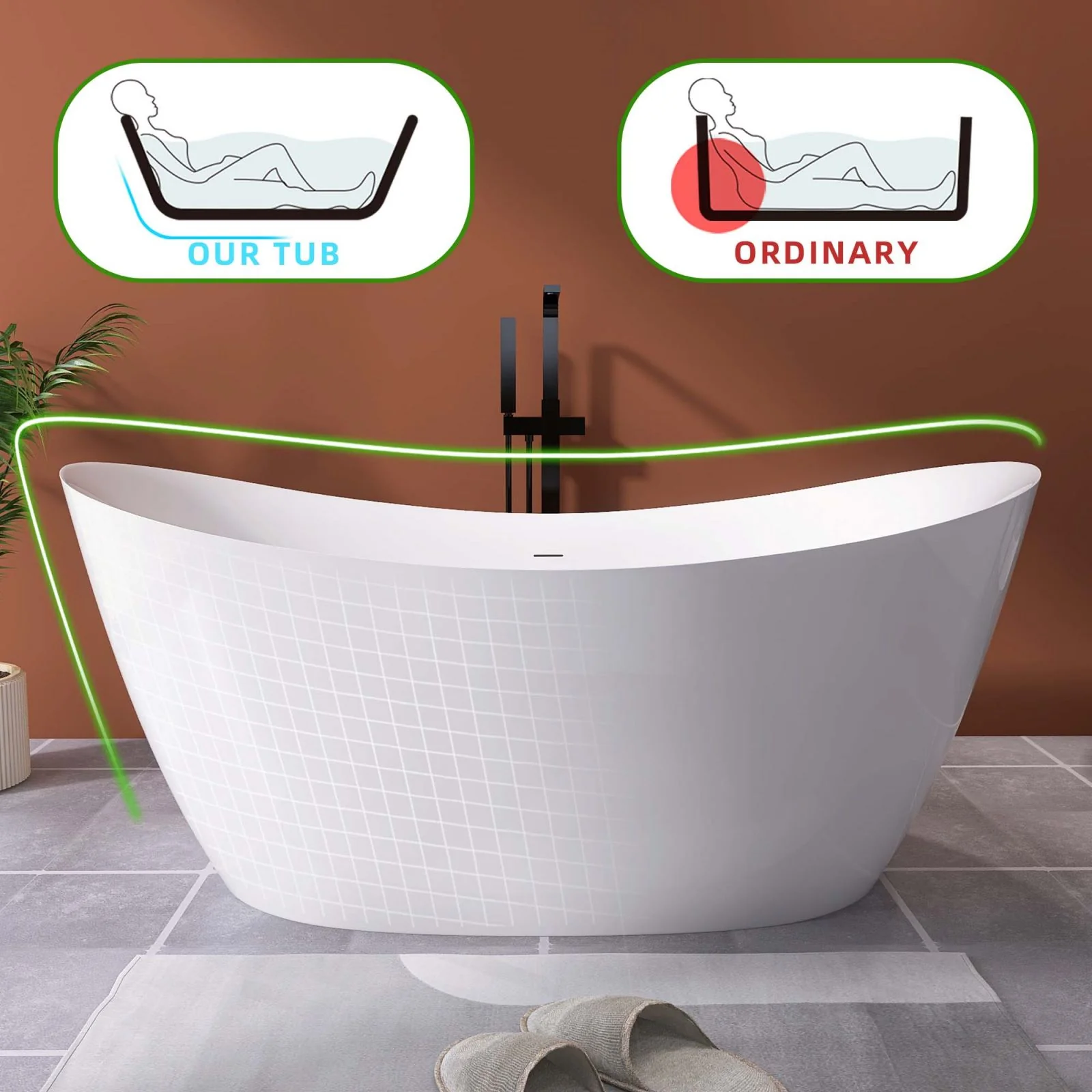 66" Insulated Double Slipper Freestanding Bathtub - Image 3