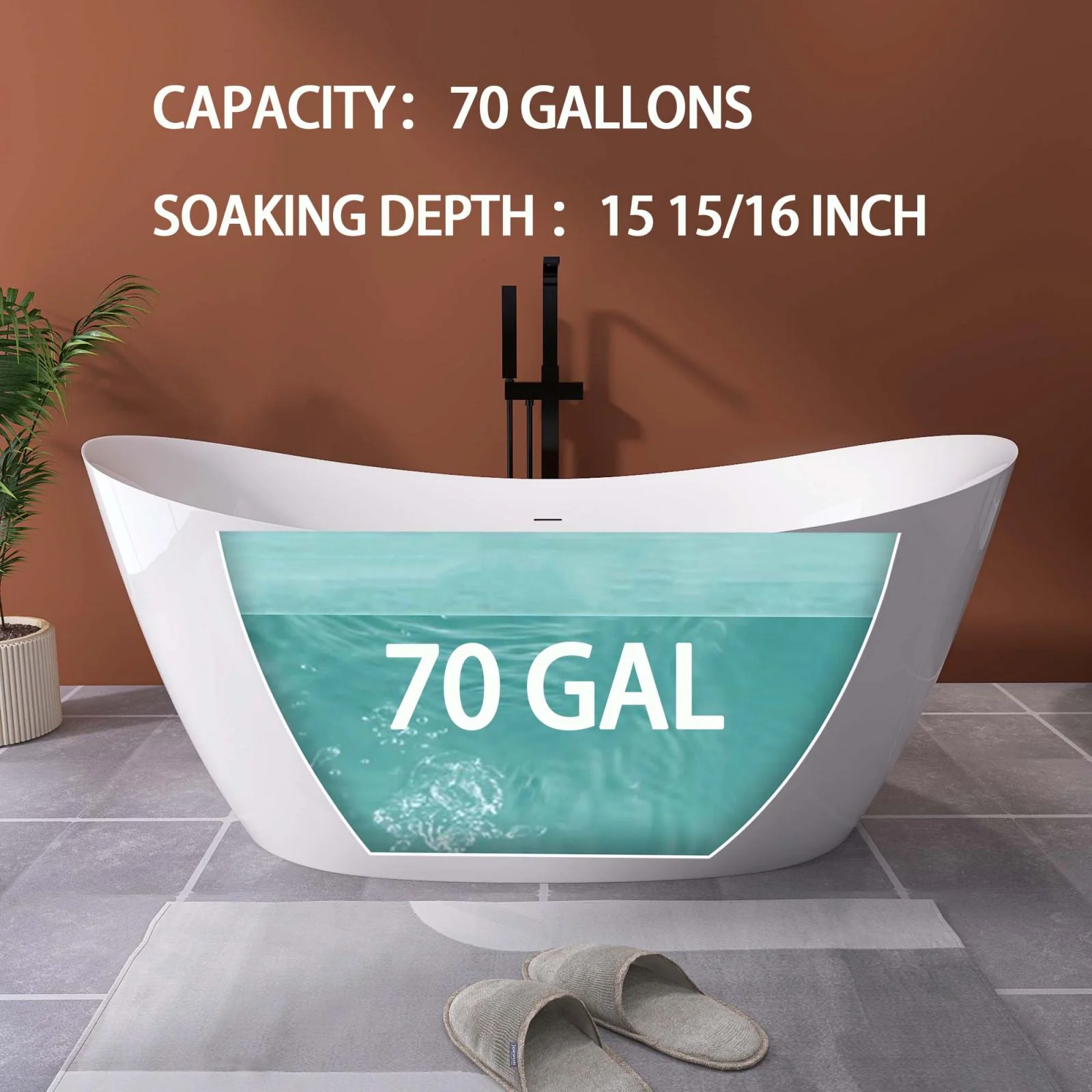 66" Insulated Double Slipper Freestanding Bathtub - Image 5