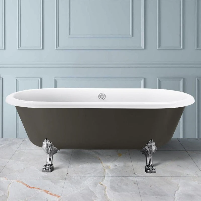 67" Acrylic Double-Slipper Clawfoot Bathtub Freestanding Soaking Tub with Drain - Image 10