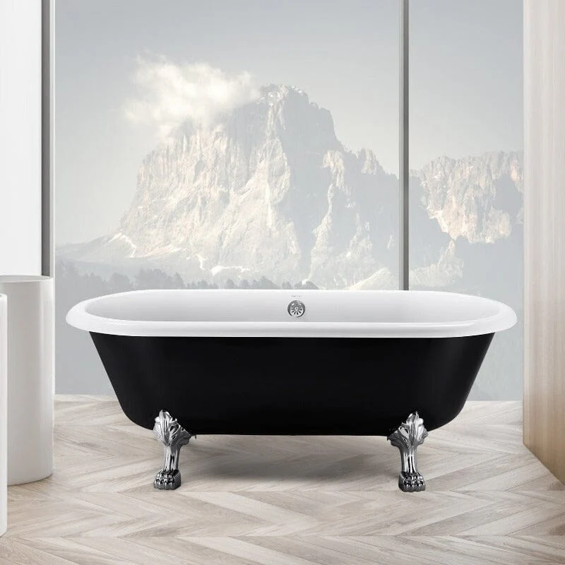 67" Acrylic Double-Slipper Clawfoot Bathtub Freestanding Soaking Tub with Drain - Image 15