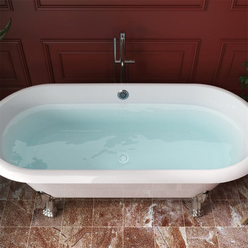 67" Acrylic Double-Slipper Clawfoot Bathtub Freestanding Soaking Tub with Drain - Image 3
