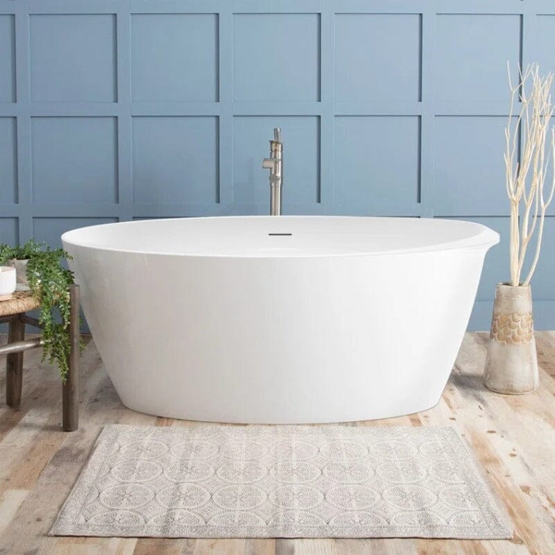 Mokleba 67" Acrylic Oval Modern Freestanding Soaking Bathtub White - Image 8