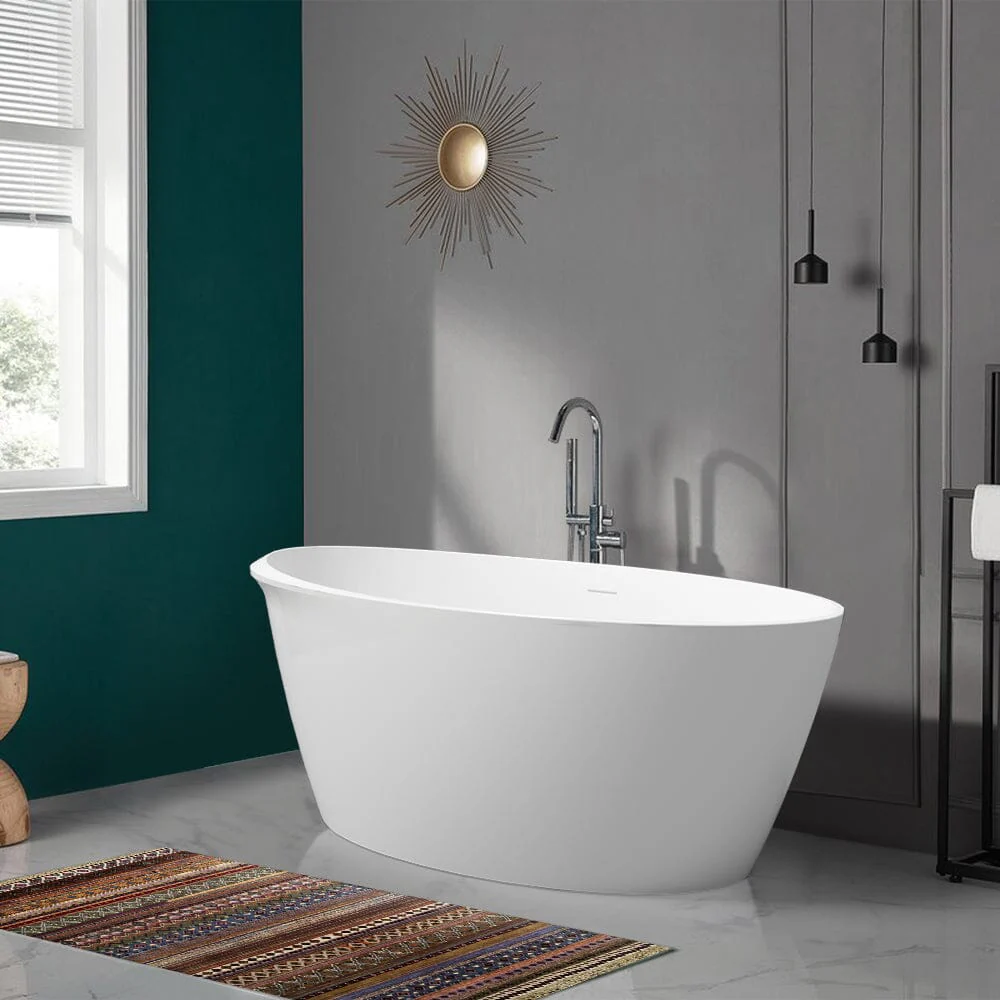 Mokleba 67" Acrylic Oval Modern Freestanding Soaking Bathtub White - Image 9