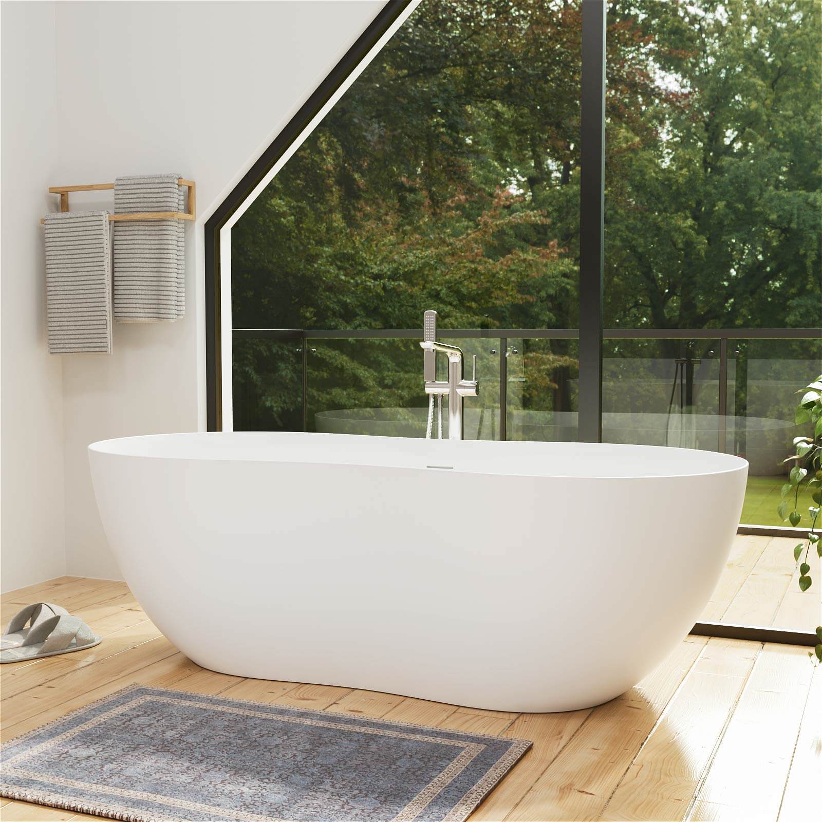 67" 2-Person Freestanding Solid Surface Tub - Image 11