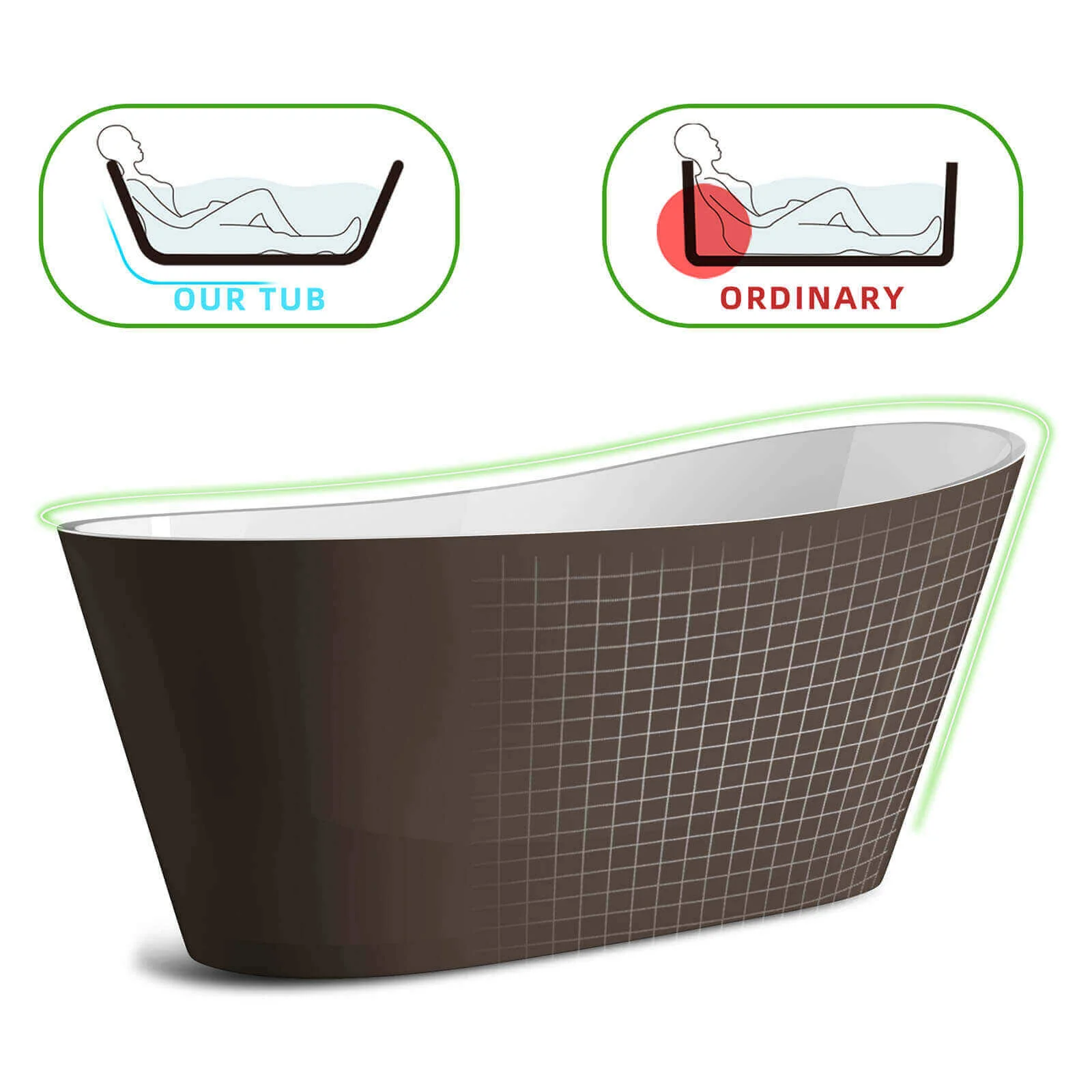 67" Acrylic Reversible Single Slipper Tub - Image 11