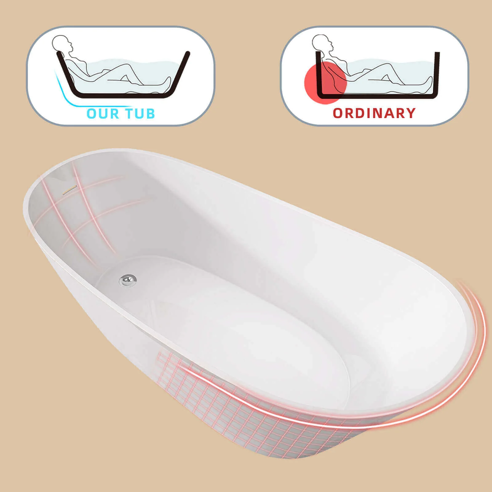 67" Acrylic Reversible Single Slipper Tub - Image 17