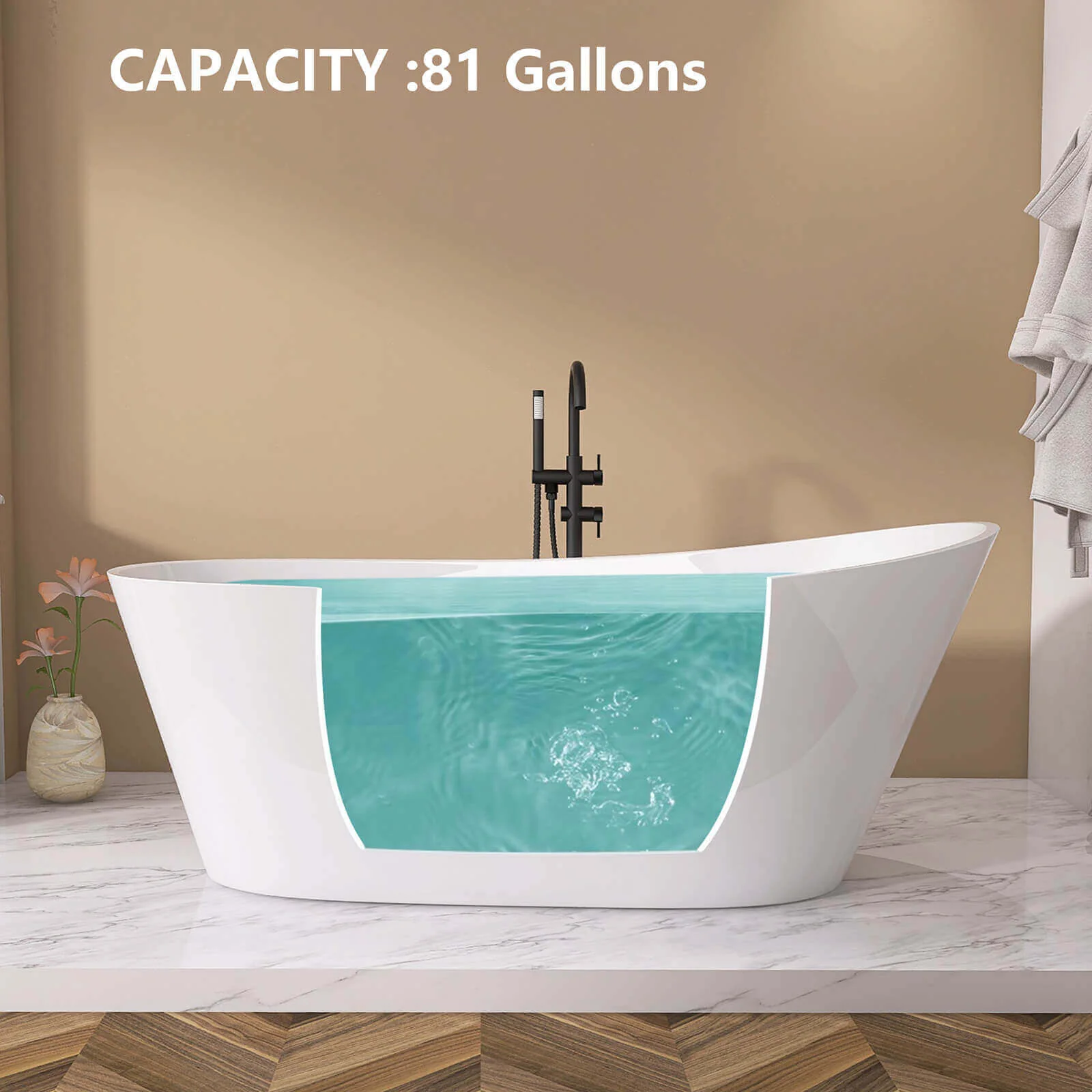 67" Acrylic Reversible Single Slipper Tub - Image 18