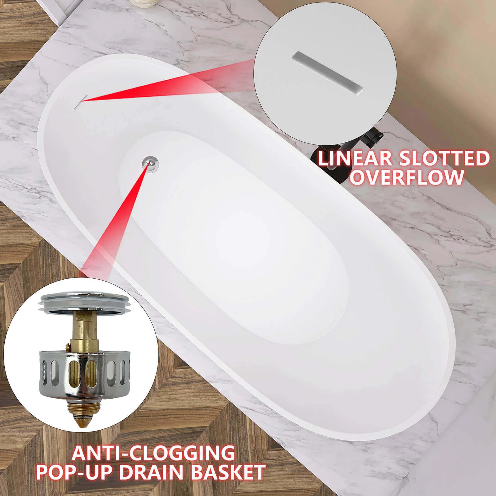 67" Acrylic Reversible Single Slipper Tub - Image 20