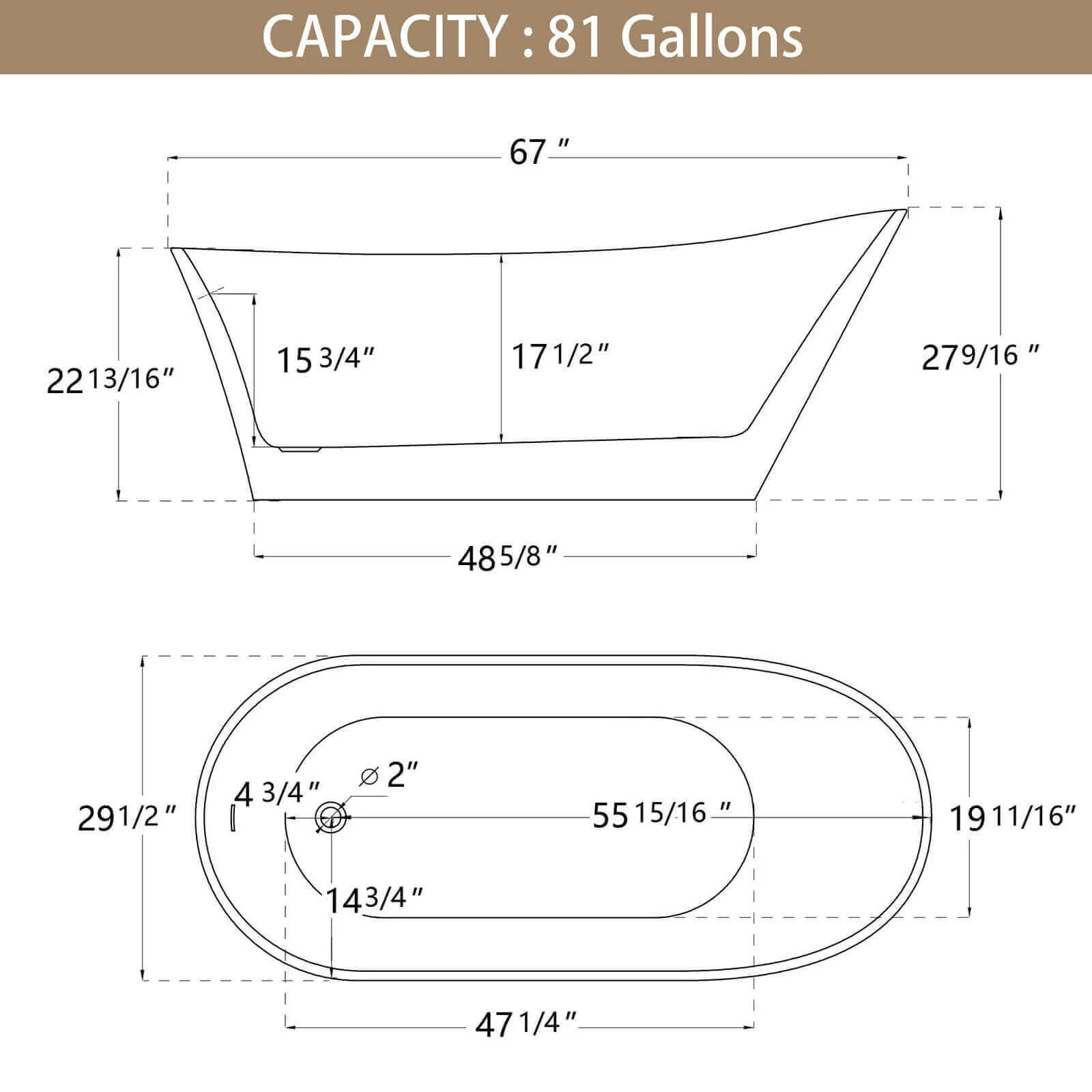 67" Acrylic Reversible Single Slipper Tub - Image 24