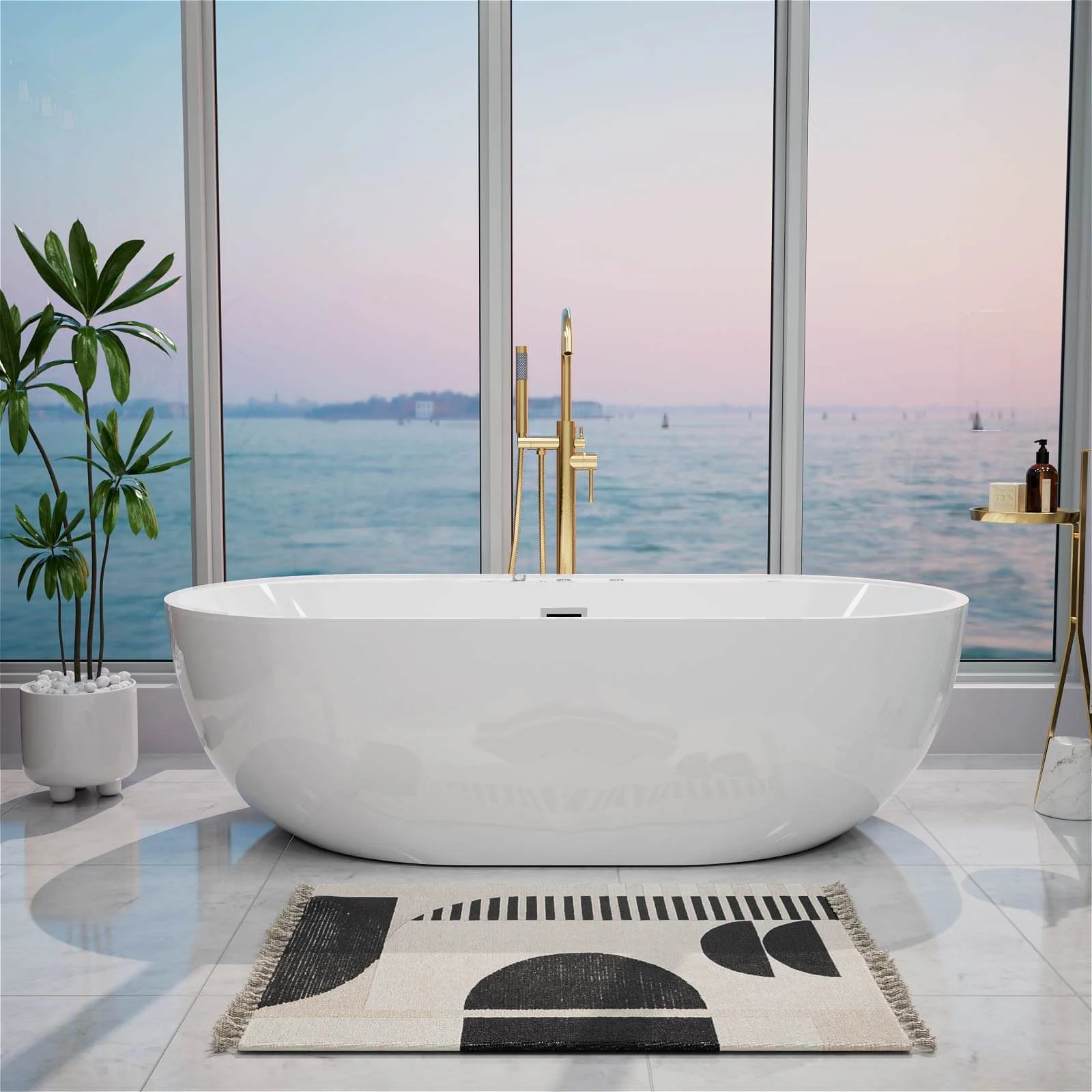 67" Acrylic Whirlpool Tub 8 Air Bubbles Freestanding Massage Bathtub with 6 Jets and Chromotherapy LED - Image 3