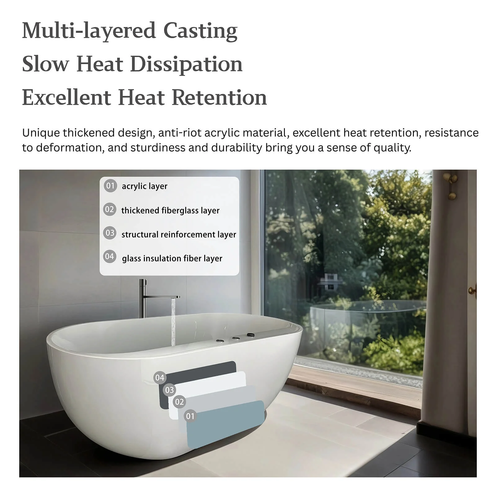67" Acrylic Whirlpool Tub 8 Air Bubbles Freestanding Massage Bathtub with 6 Jets and Chromotherapy LED - Image 9