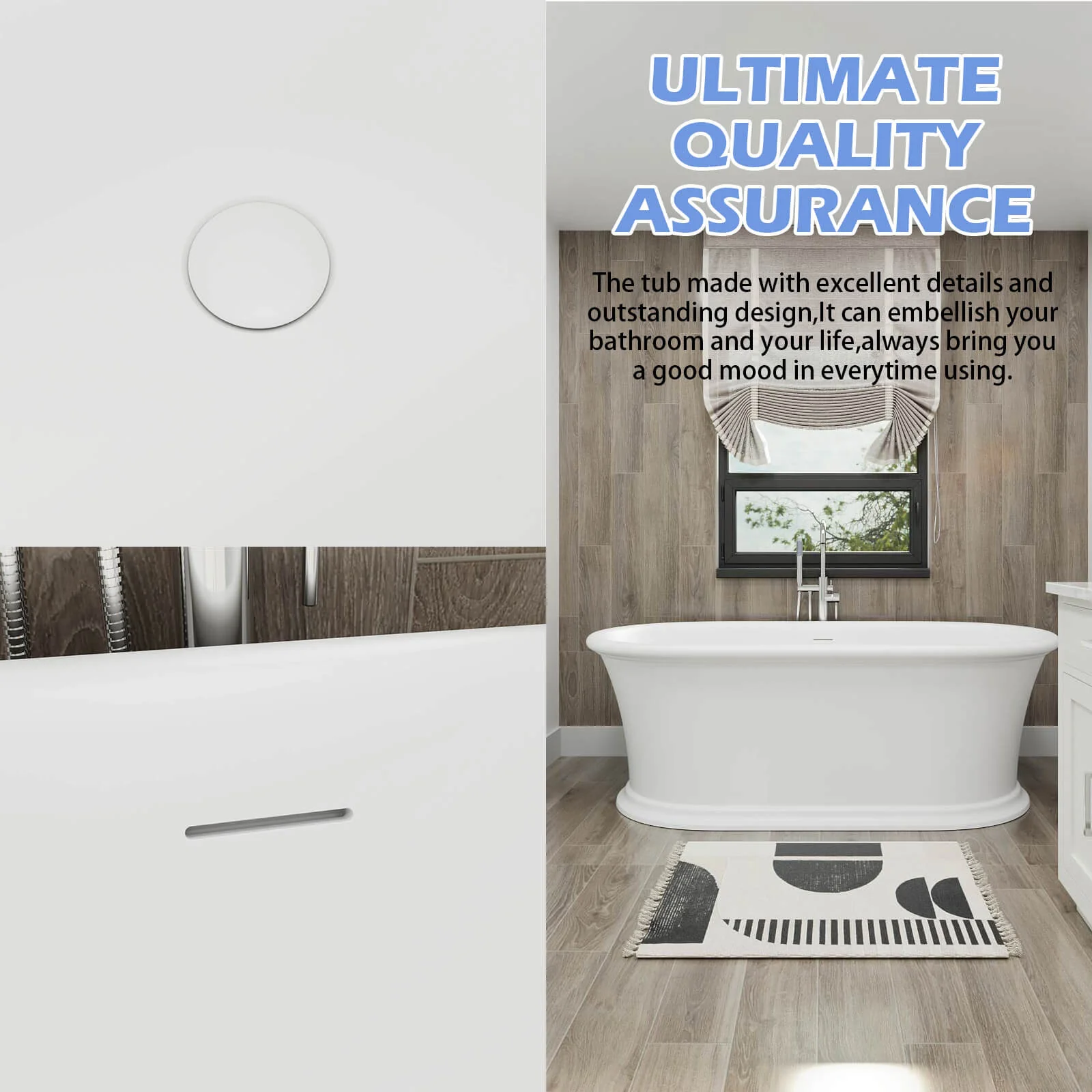67" Vintage Freestanding Pedestal Bathtub, Double Ended Solid Surface Soaking Tub, Classic Design - Image 13