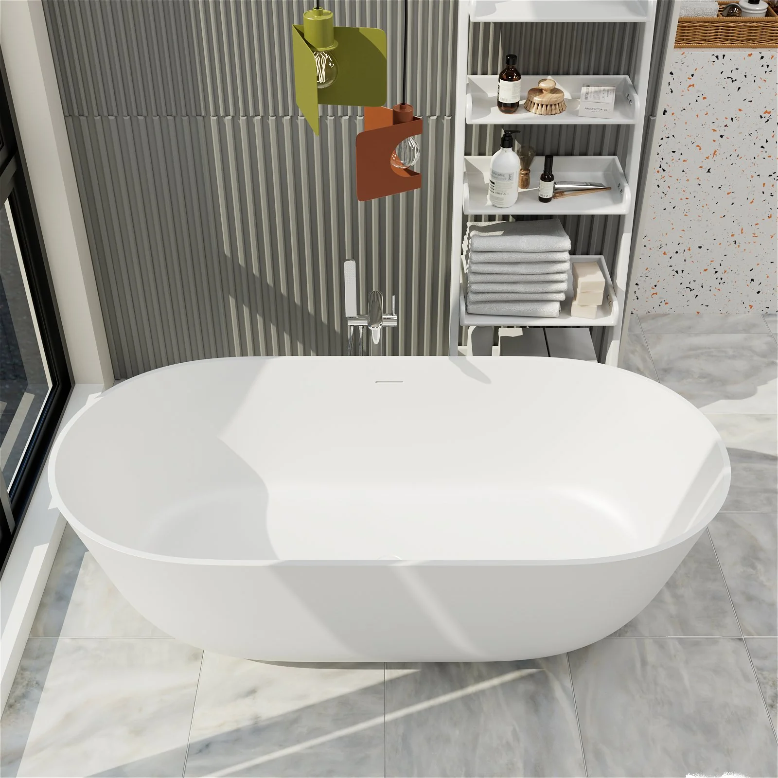 67" Large Matte White Freestanding Bathtub with Overflow - Image 2