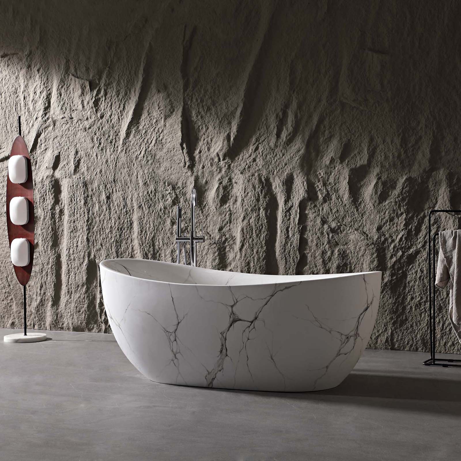 67" Marble Finish Slipper Bathtub with Adjustable Overflow - Image 3