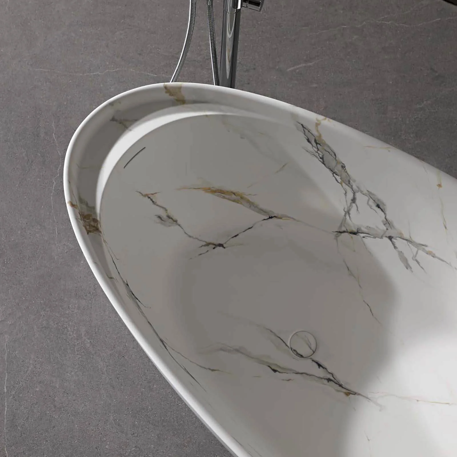 67" Stone Resin Freestanding Bathtub with Elegant Marble Veins - Image 5