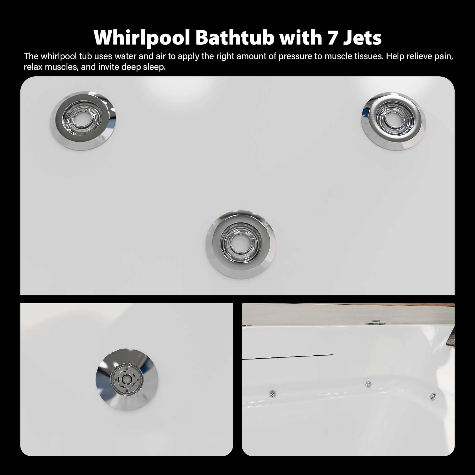 67" Whirlpool Bathtub with 7 Jets, Glass Panel Jetted Tub, Hydro Massage & LED Lights - Image 8
