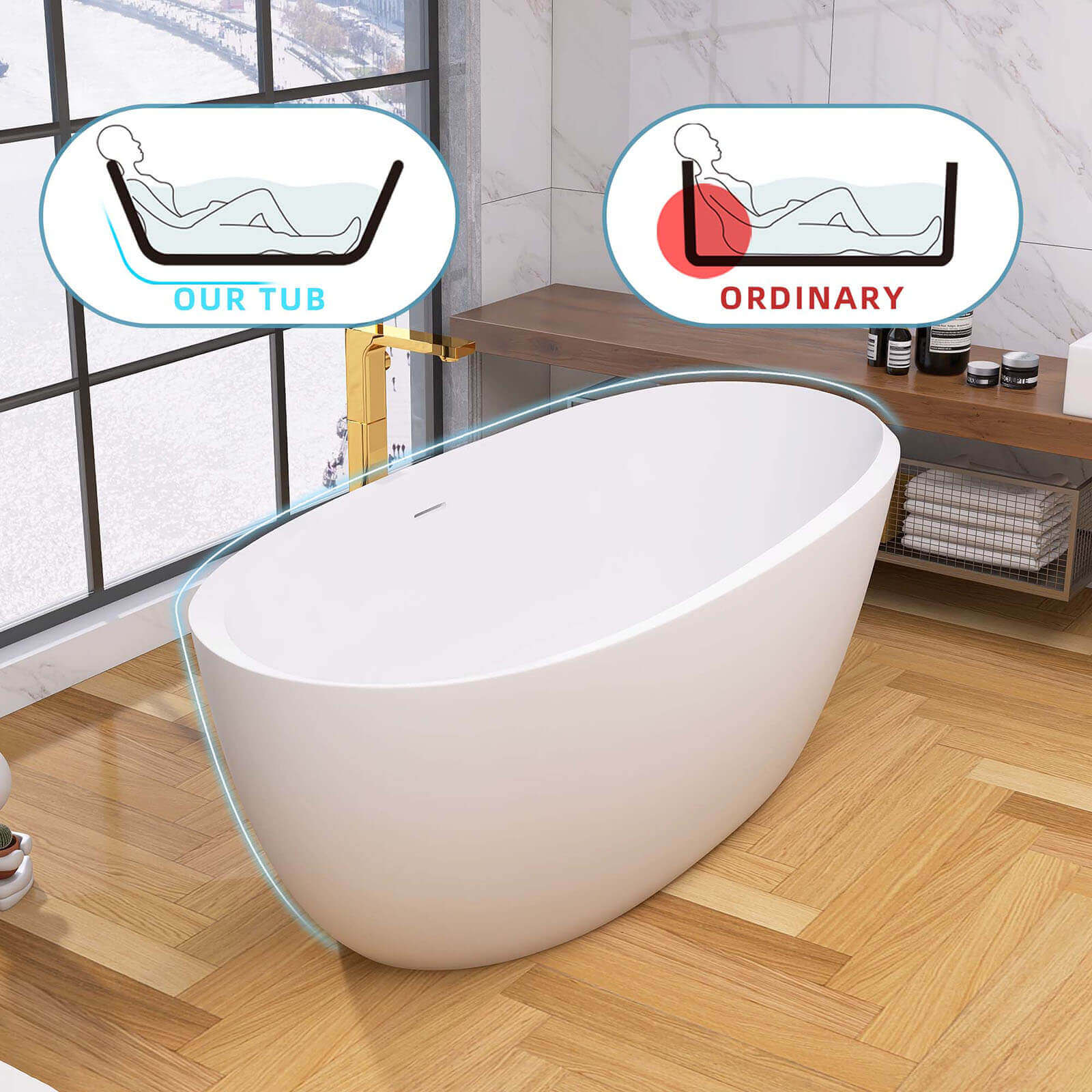 67" Acrylic Double Ended Tub with Center Overflow - Image 6