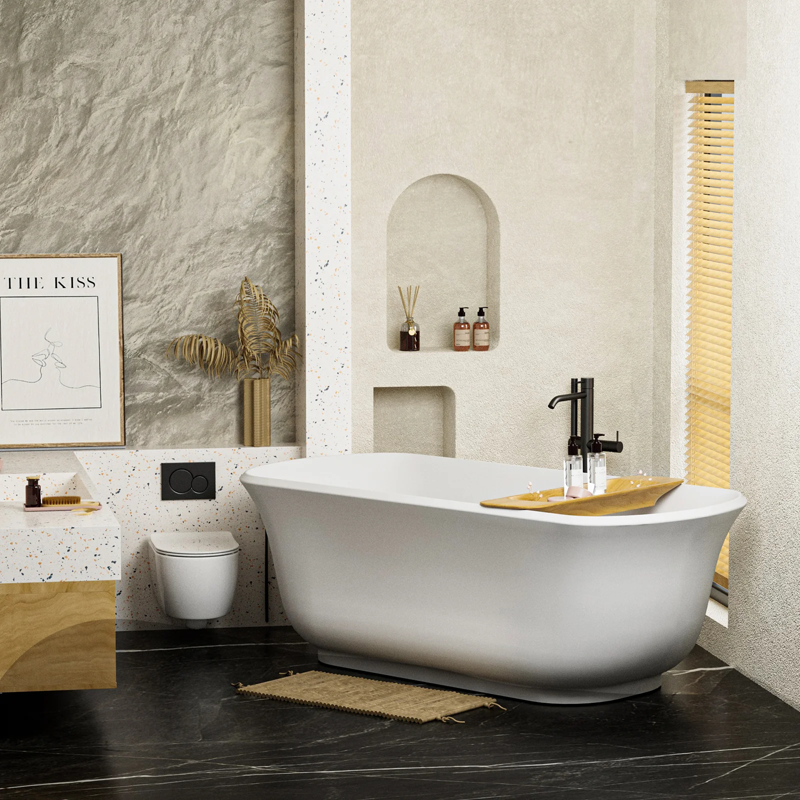 67" Acrylic Rectangular Pedestal Bathtub - Image 3