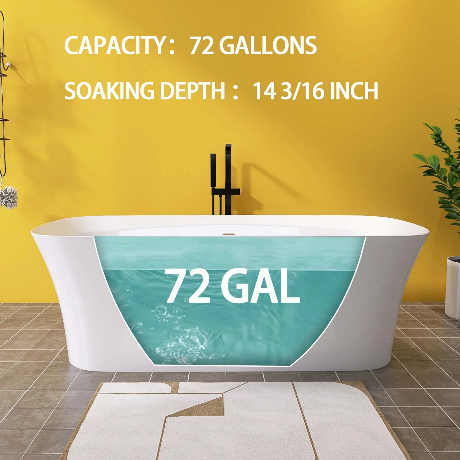 67" Beveled Edge Flat Bottom Acrylic Bathtub - Image 4
