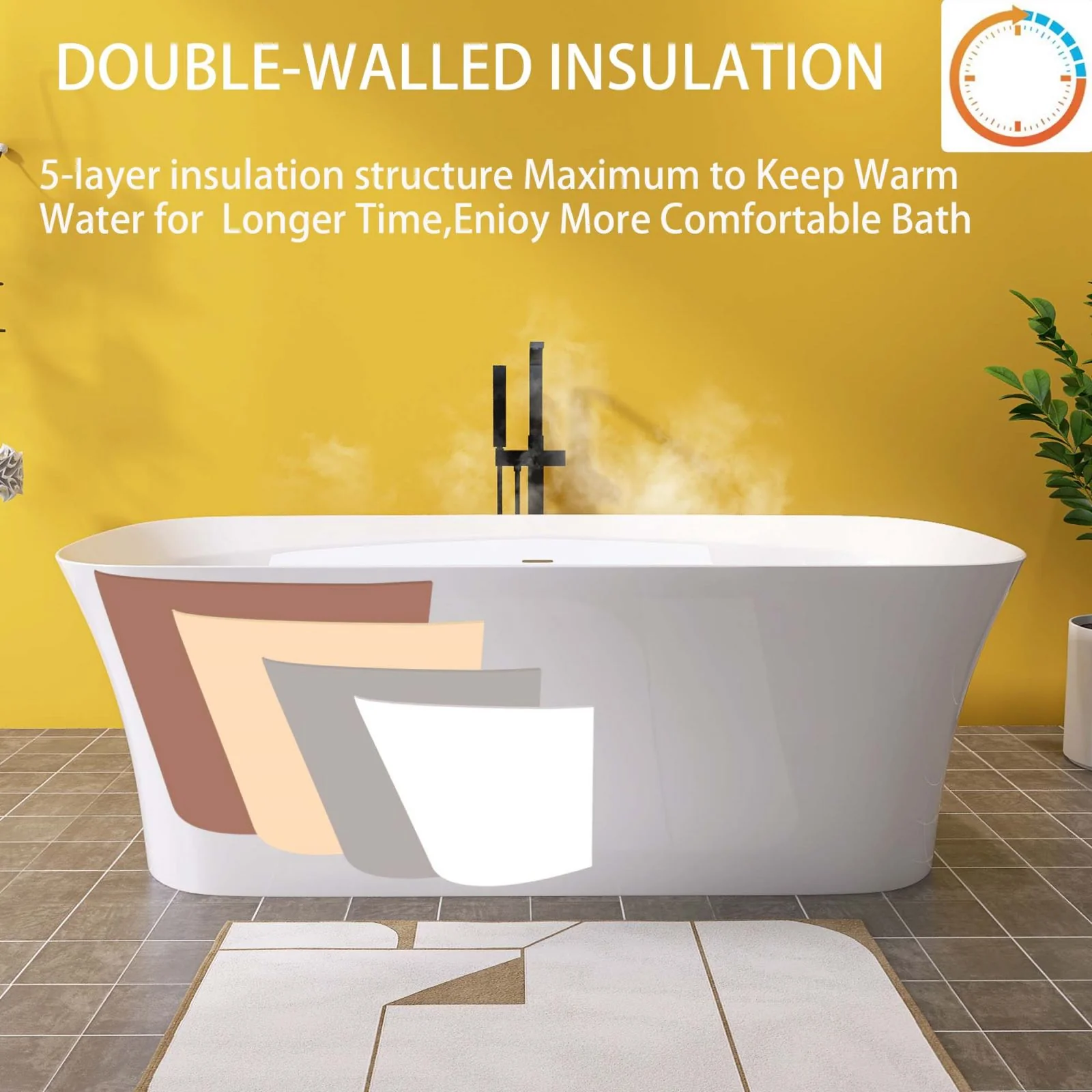 67" Beveled Edge Flat Bottom Acrylic Bathtub - Image 5