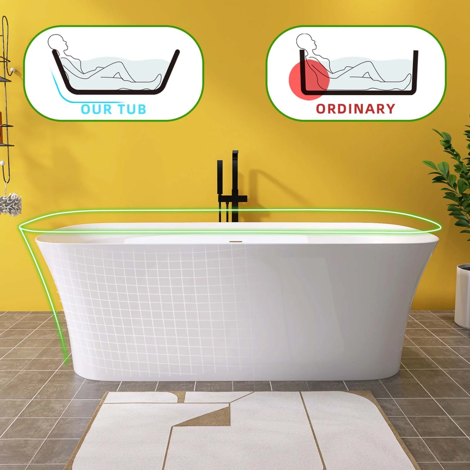 67" Beveled Edge Flat Bottom Acrylic Bathtub - Image 6