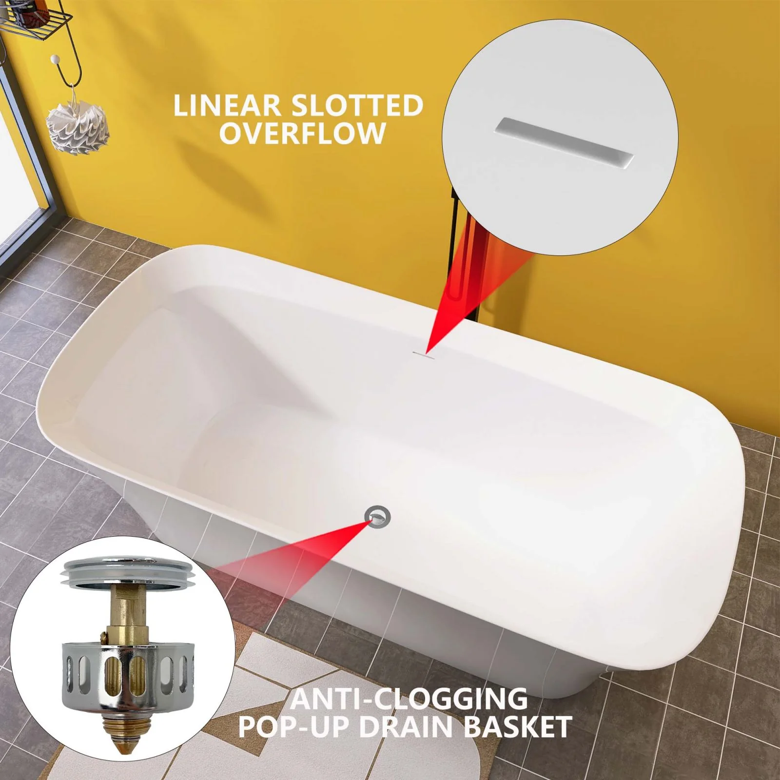 67" Beveled Edge Flat Bottom Acrylic Bathtub - Image 7