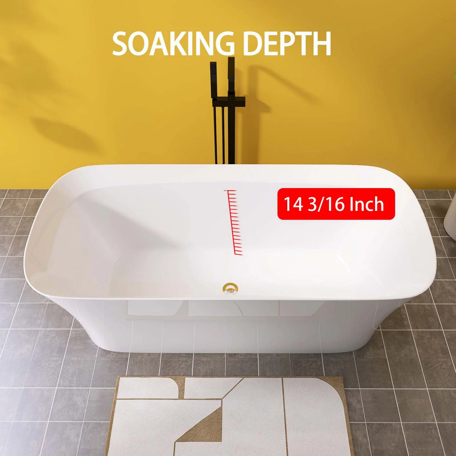 67" Beveled Edge Flat Bottom Acrylic Bathtub - Image 8