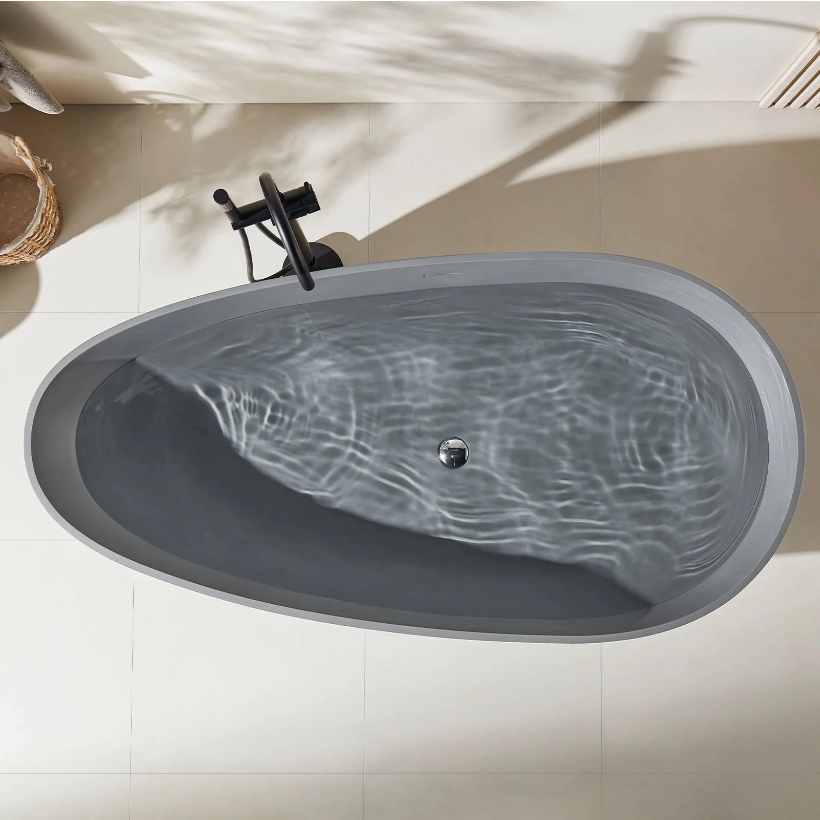 67" Concrete Industrial-Style Freestanding Bathtub with Artistic Patterns - Image 3
