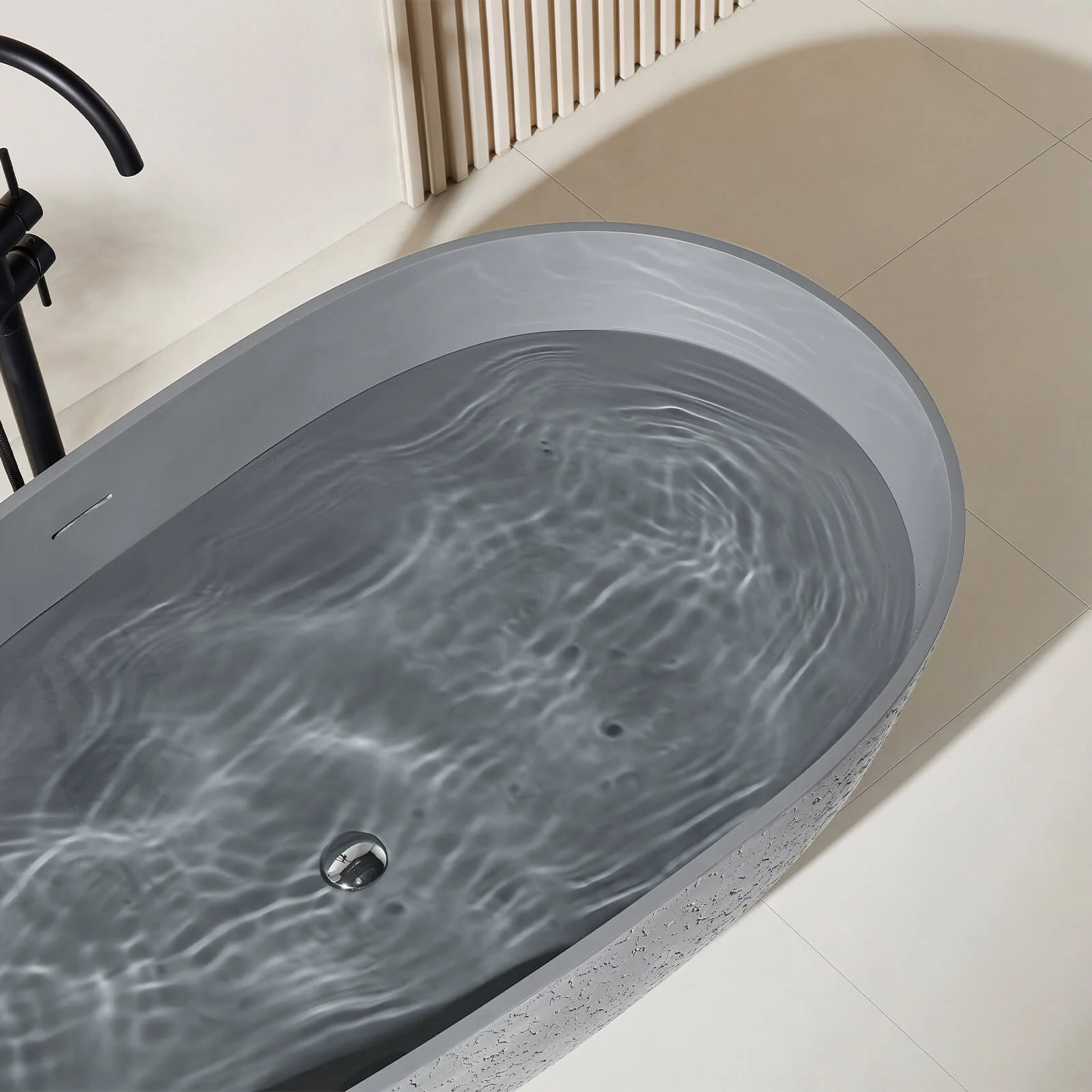 67" Concrete Industrial-Style Freestanding Bathtub with Artistic Patterns - Image 5