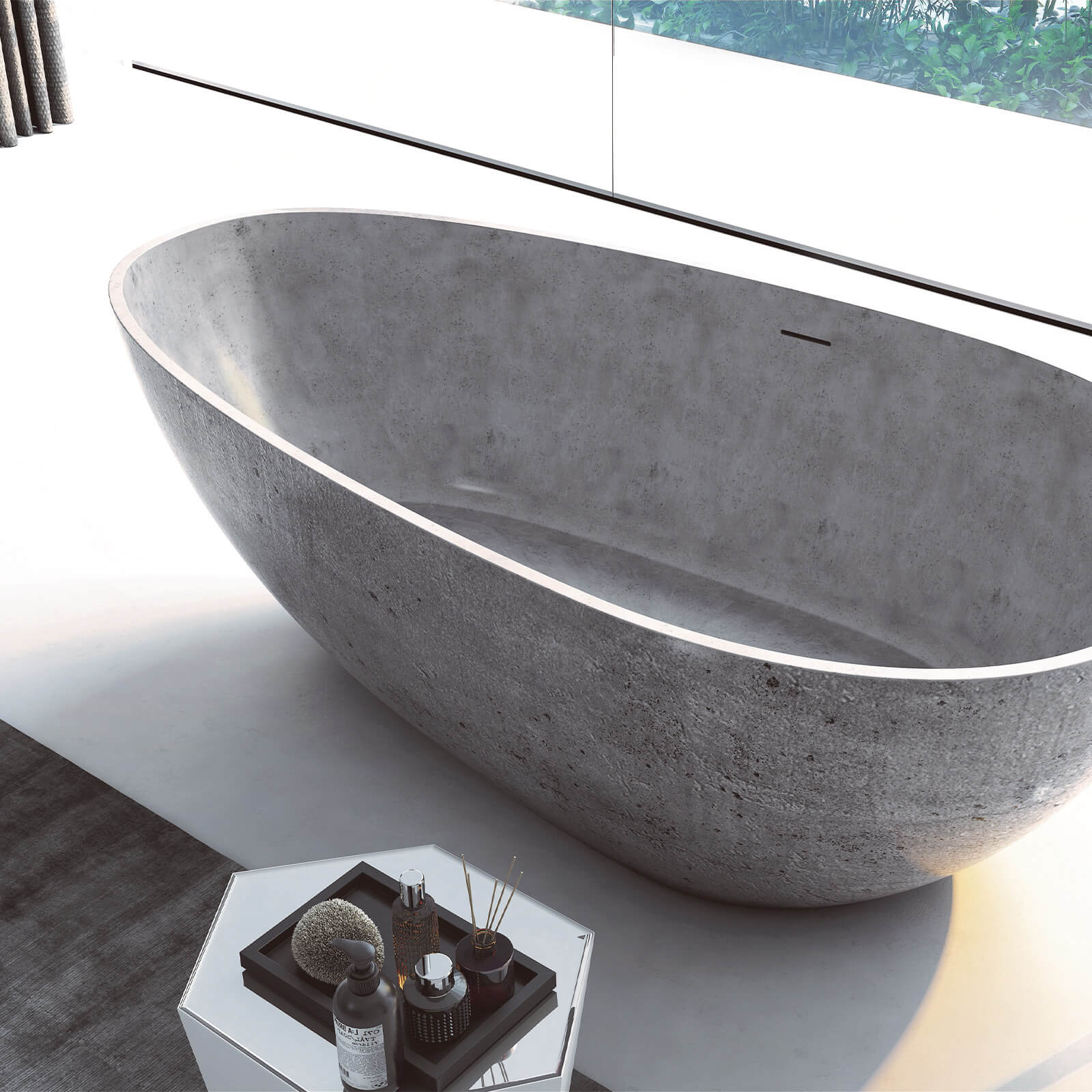 67" Concrete Industrial-Style Freestanding Bathtub with Artistic Patterns - Image 7