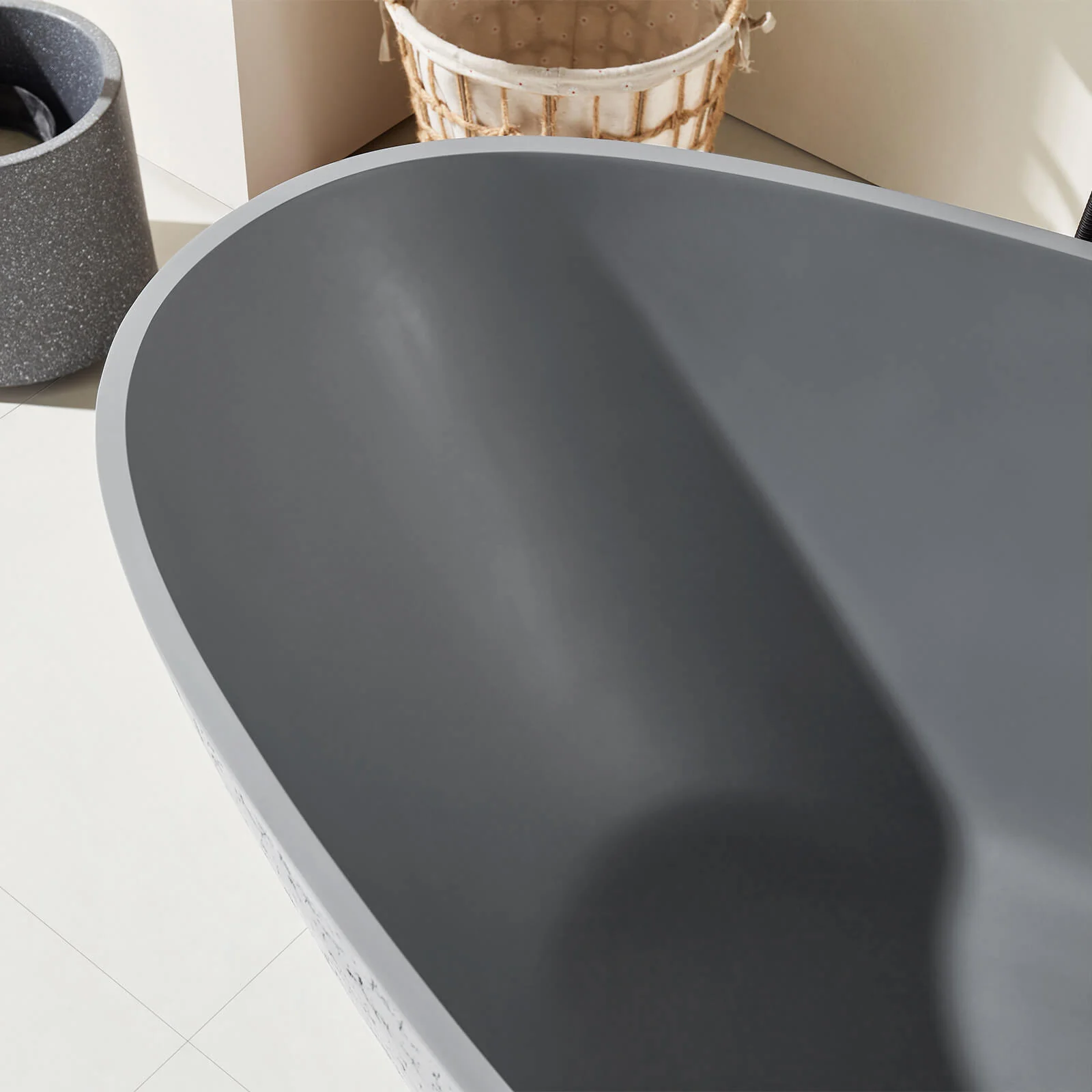 67" Concrete Industrial-Style Freestanding Bathtub with Artistic Patterns - Image 9
