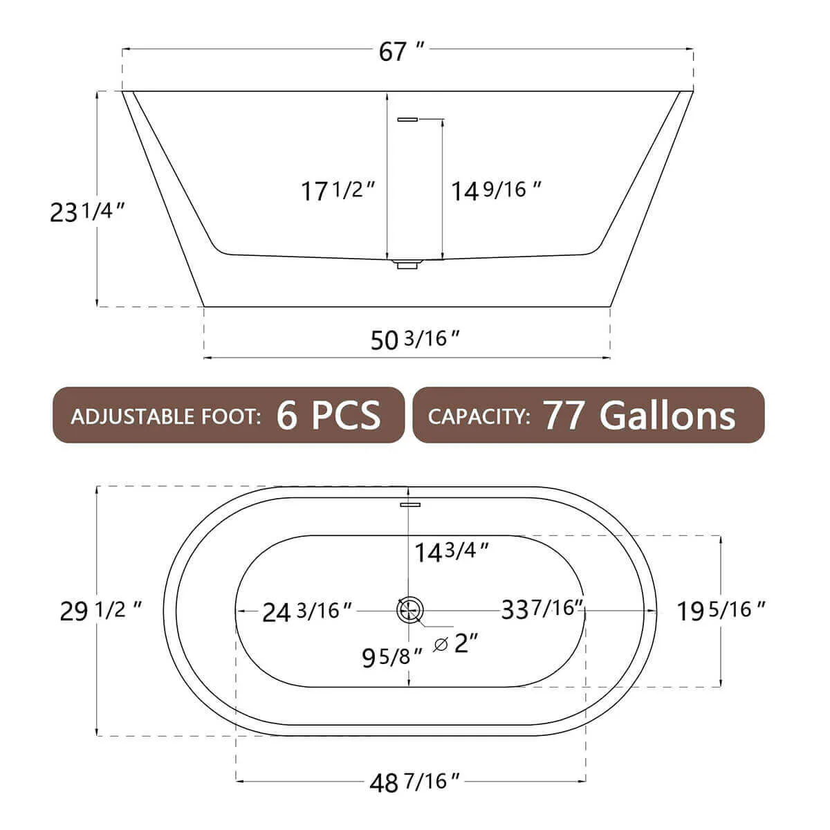 67" Flat-Bottom Acrylic Bathtub - Image 8