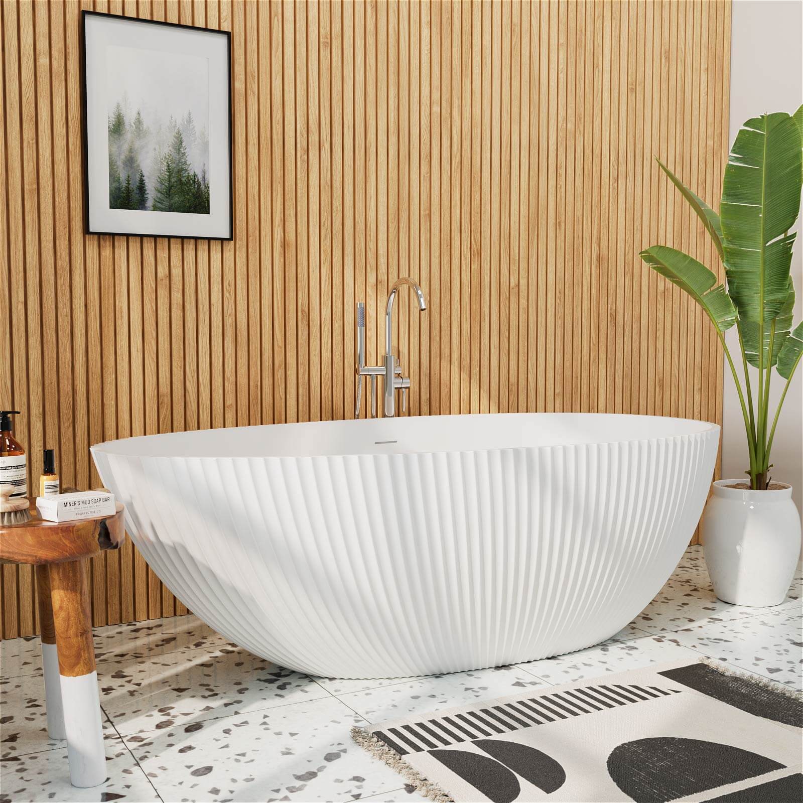 67" Freestanding Bathtub with Pleated Texture Design - Image 11