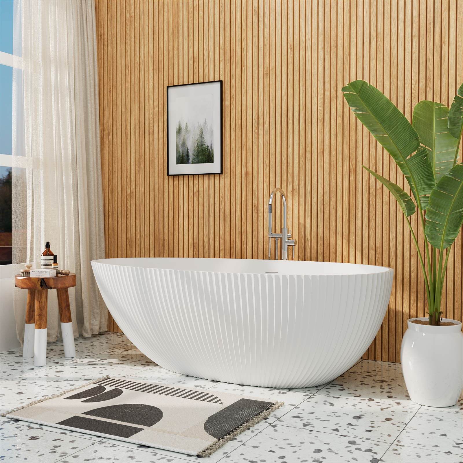67" Freestanding Bathtub with Pleated Texture Design - Image 12