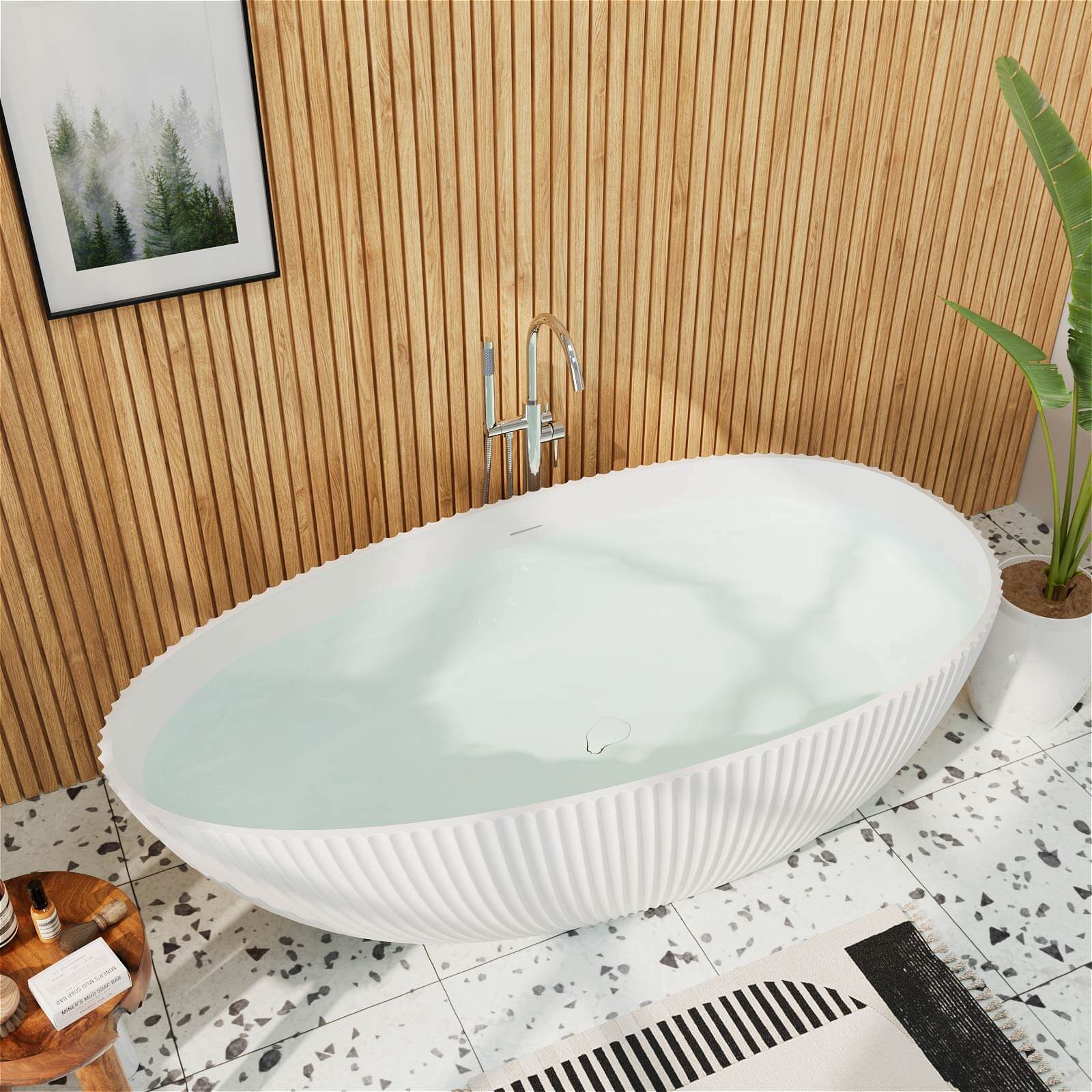 67" Freestanding Bathtub with Pleated Texture Design - Image 13