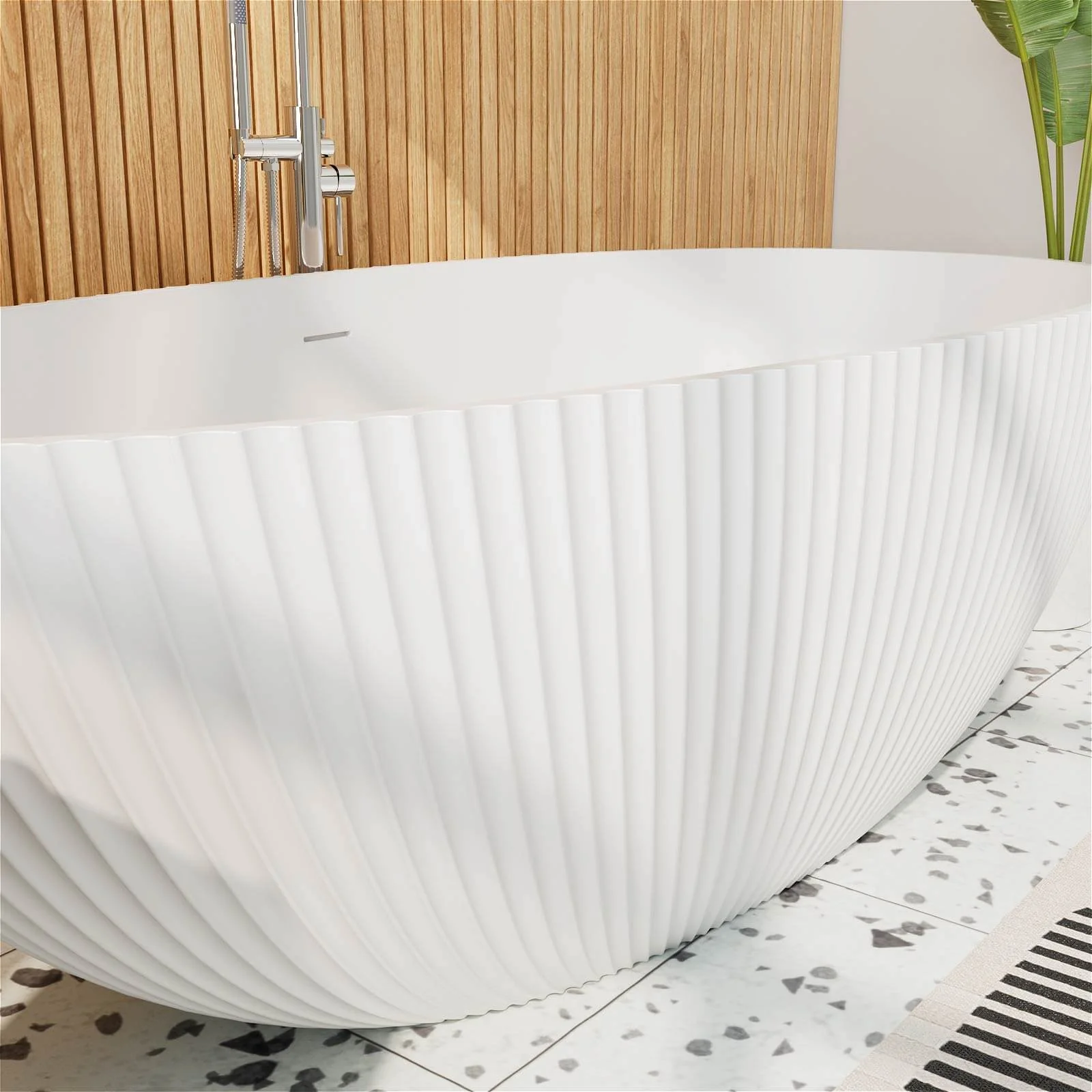 67" Freestanding Bathtub with Pleated Texture Design - Image 15