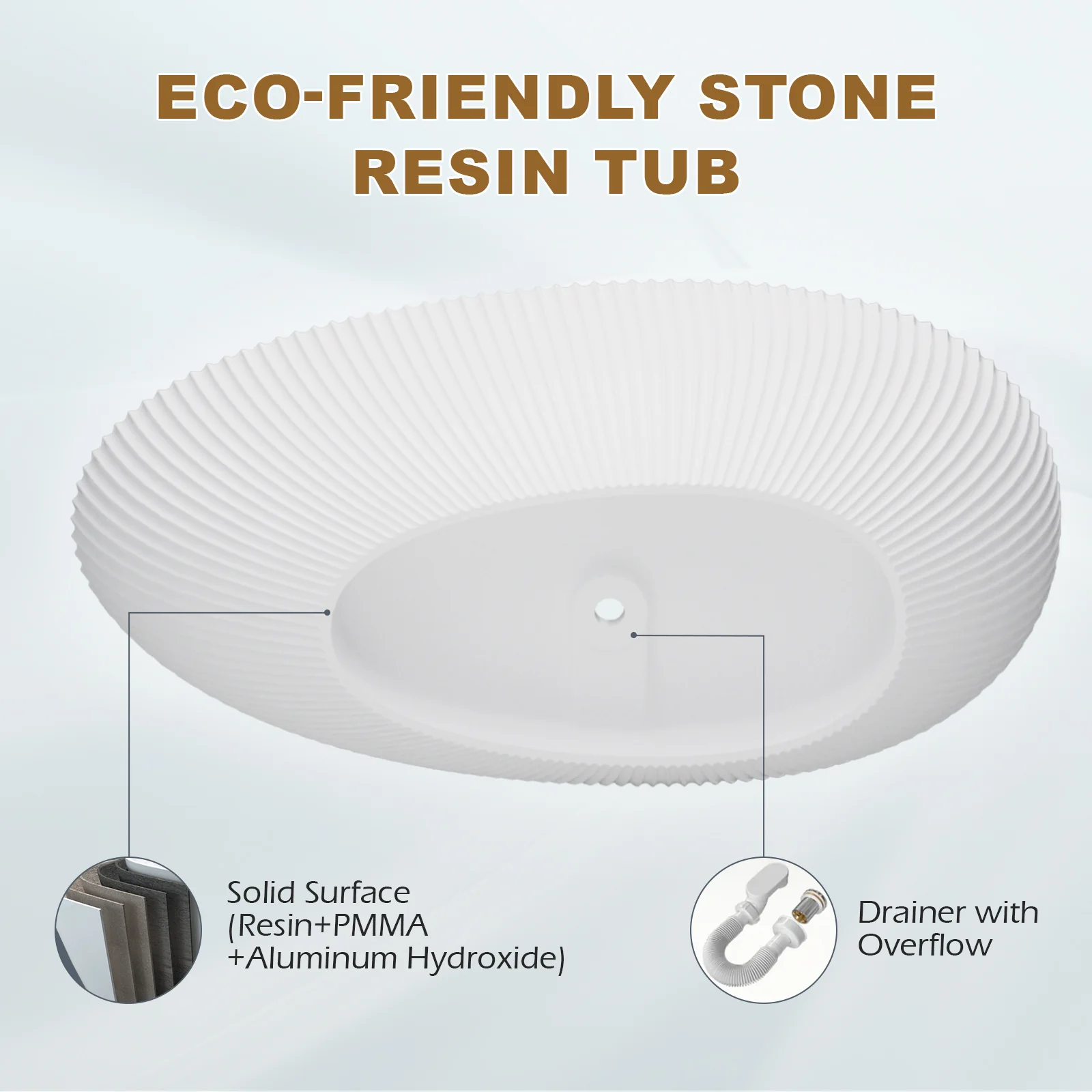 67" Freestanding Bathtub with Pleated Texture Design - Image 9