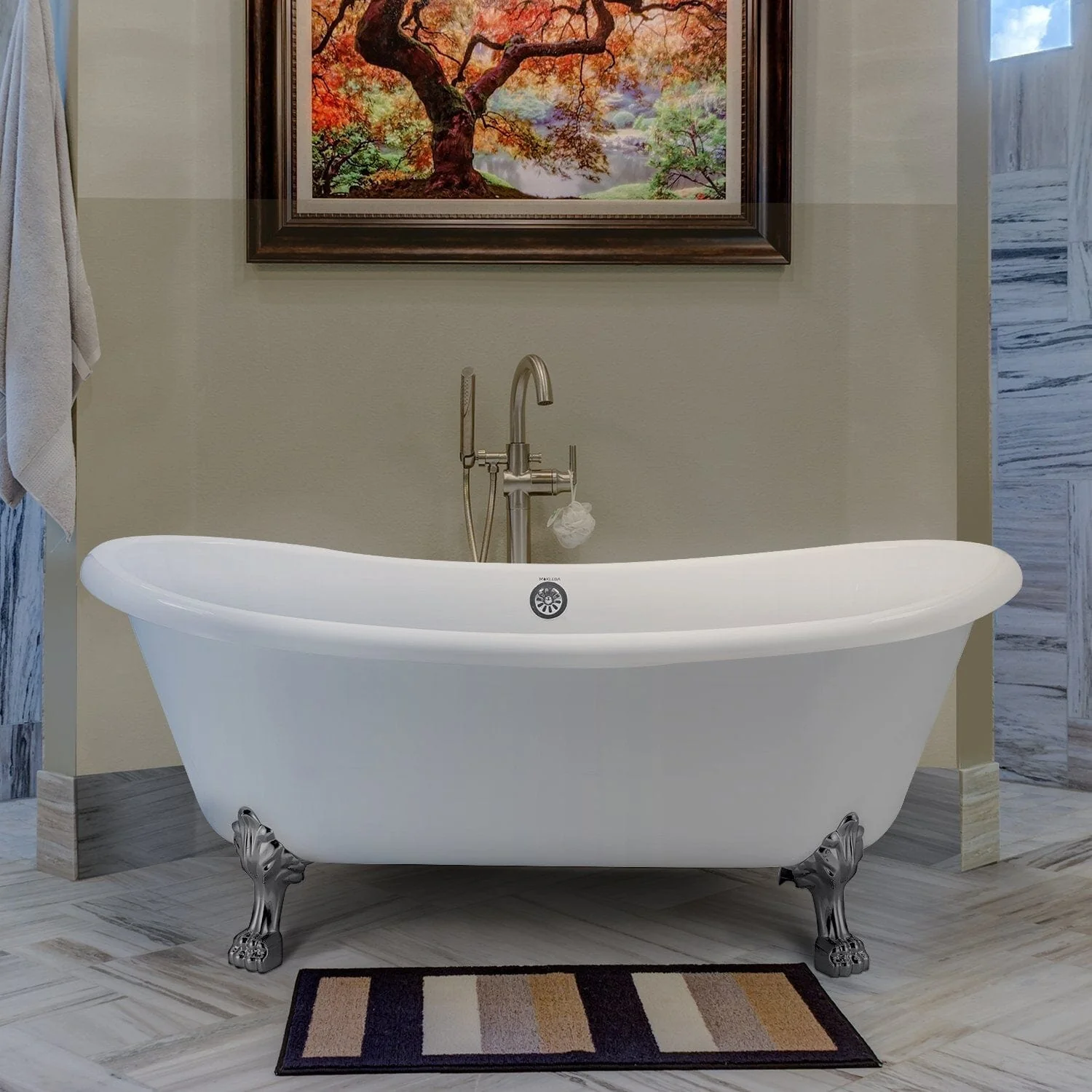 Mokleba 67" Rolled Rim Claw Foot Double Slipper Tub - Acrylic Material, Freestanding Design, Immersive Soaking Experience - Image 16