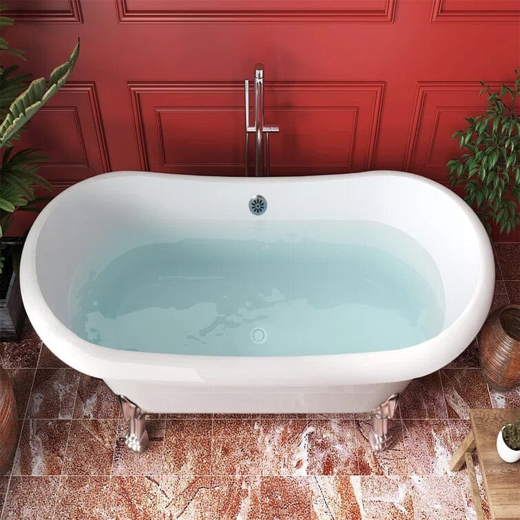 Mokleba 67" Rolled Rim Claw Foot Double Slipper Tub - Acrylic Material, Freestanding Design, Immersive Soaking Experience - Image 17