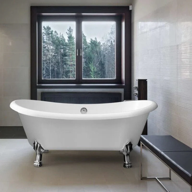 Mokleba 67" Rolled Rim Claw Foot Double Slipper Tub - Acrylic Material, Freestanding Design, Immersive Soaking Experience - Image 18