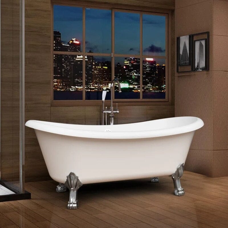 Mokleba 67" Rolled Rim Claw Foot Double Slipper Tub - Acrylic Material, Freestanding Design, Immersive Soaking Experience - Image 19