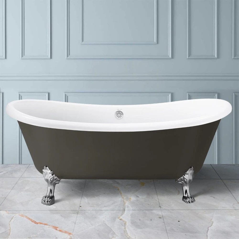 Mokleba 67" Rolled Rim Claw Foot Double Slipper Tub - Acrylic Material, Freestanding Design, Immersive Soaking Experience - Image 25