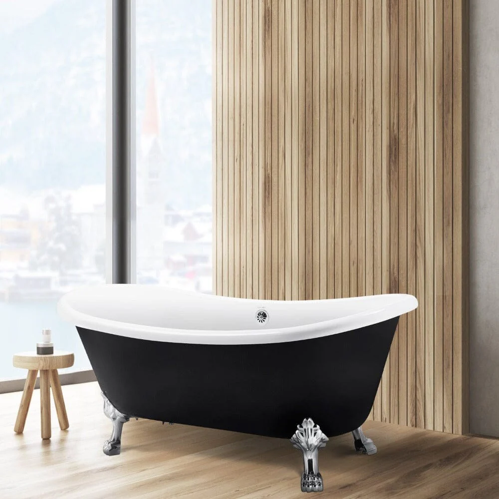 Mokleba 67" Rolled Rim Claw Foot Double Slipper Tub - Acrylic Material, Freestanding Design, Immersive Soaking Experience - Image 3