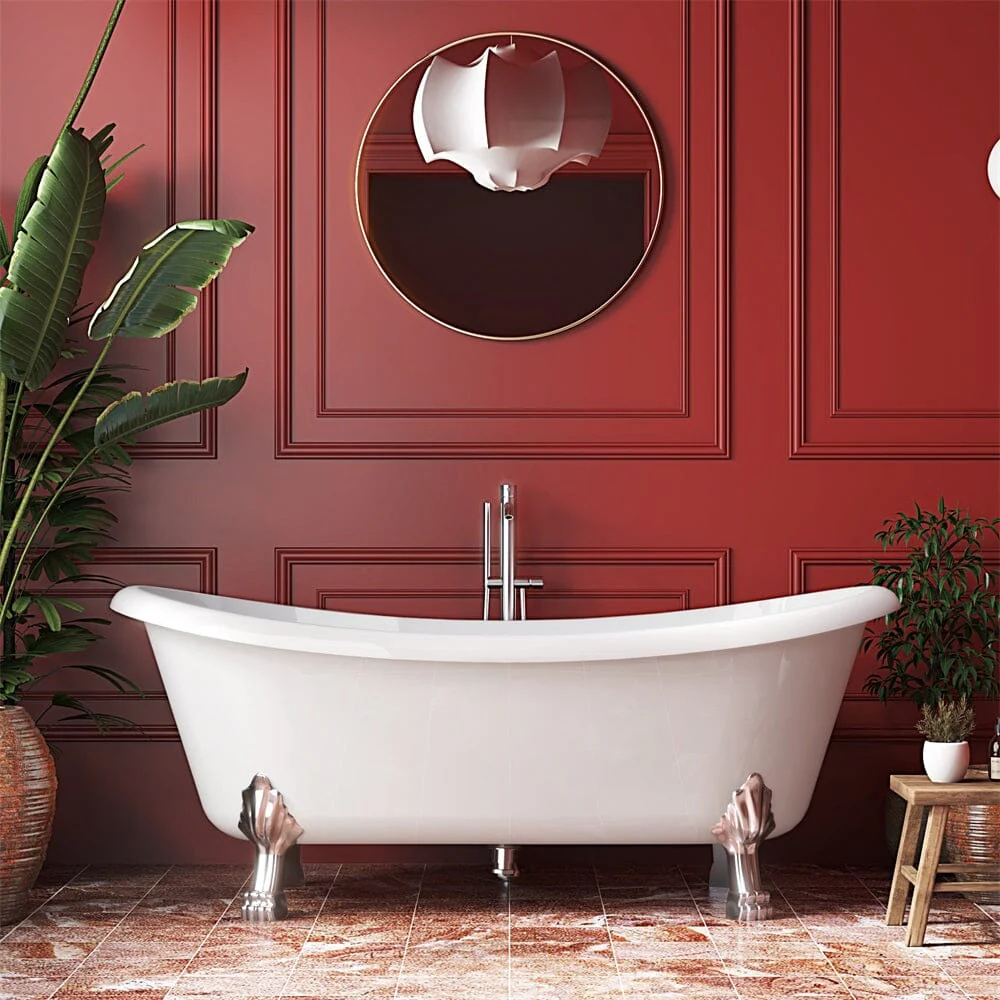 Mokleba 67" Rolled Rim Claw Foot Double Slipper Tub - Acrylic Material, Freestanding Design, Immersive Soaking Experience - Image 5