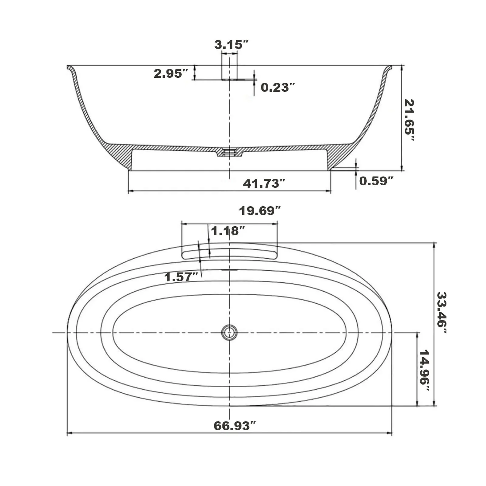 67" Solid Surface Soaking Tub with Towel Rack - Image 13