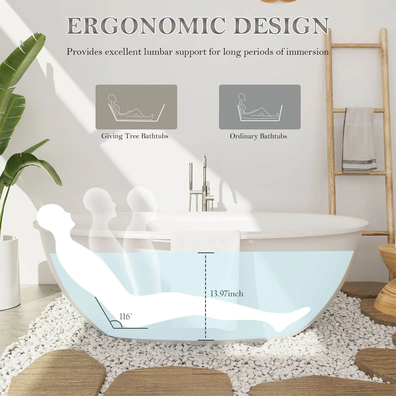 67" Solid Surface Soaking Tub with Towel Rack - Image 6