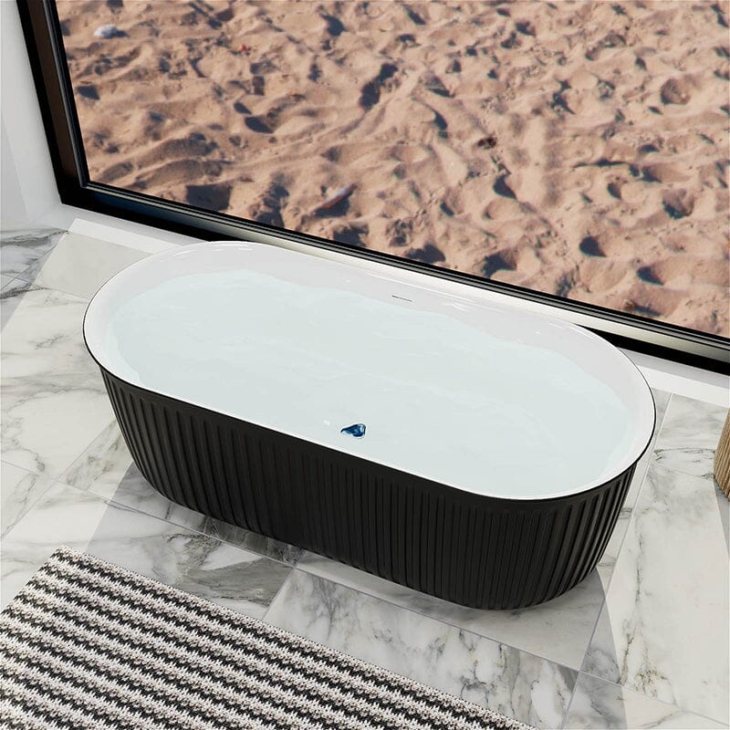 Mokleba 67" Oval Acrylic Fluted Bathtub Double Ended Freestanding Soaking Tub - Image 6