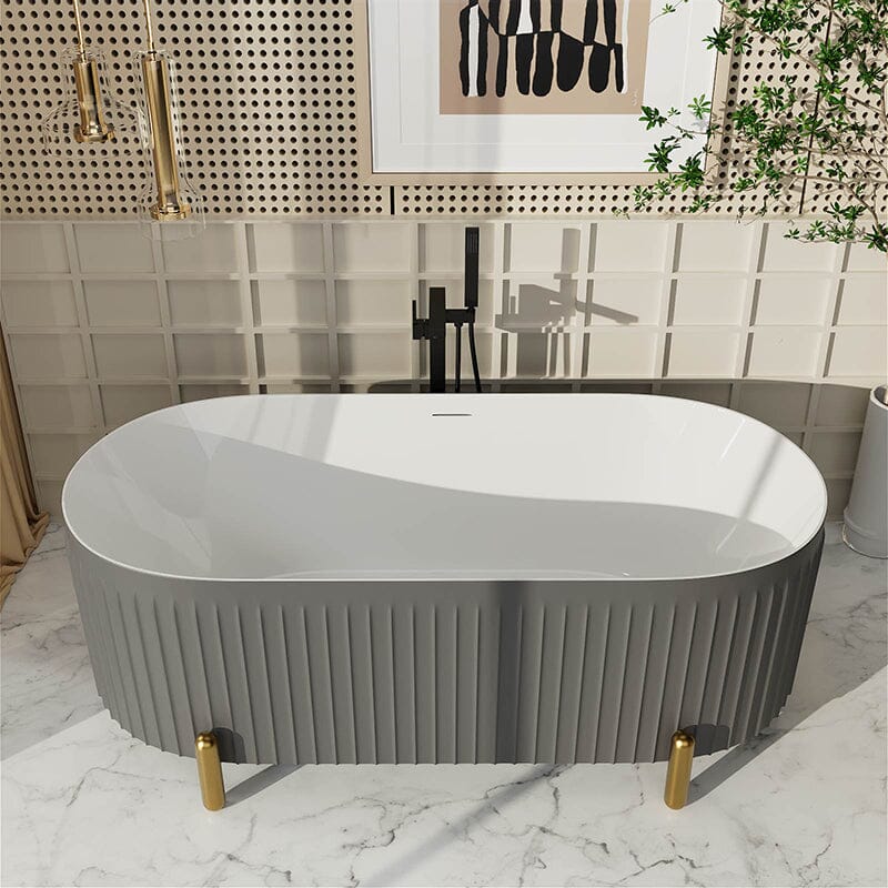 Mokleba 67" Oval Acrylic Fluted Freestanding Soaking Bathtub with Feet - Image 15