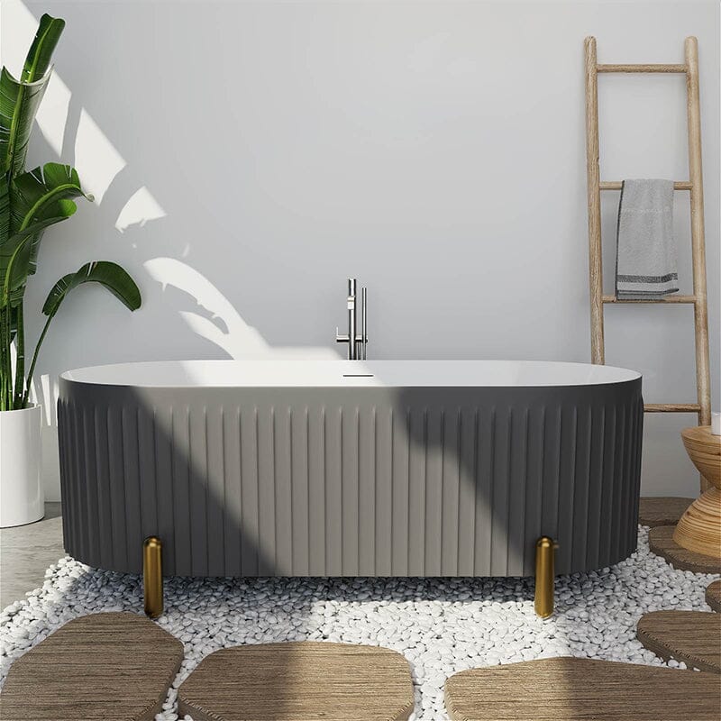 Mokleba 67" Oval Acrylic Fluted Freestanding Soaking Bathtub with Feet - Image 17
