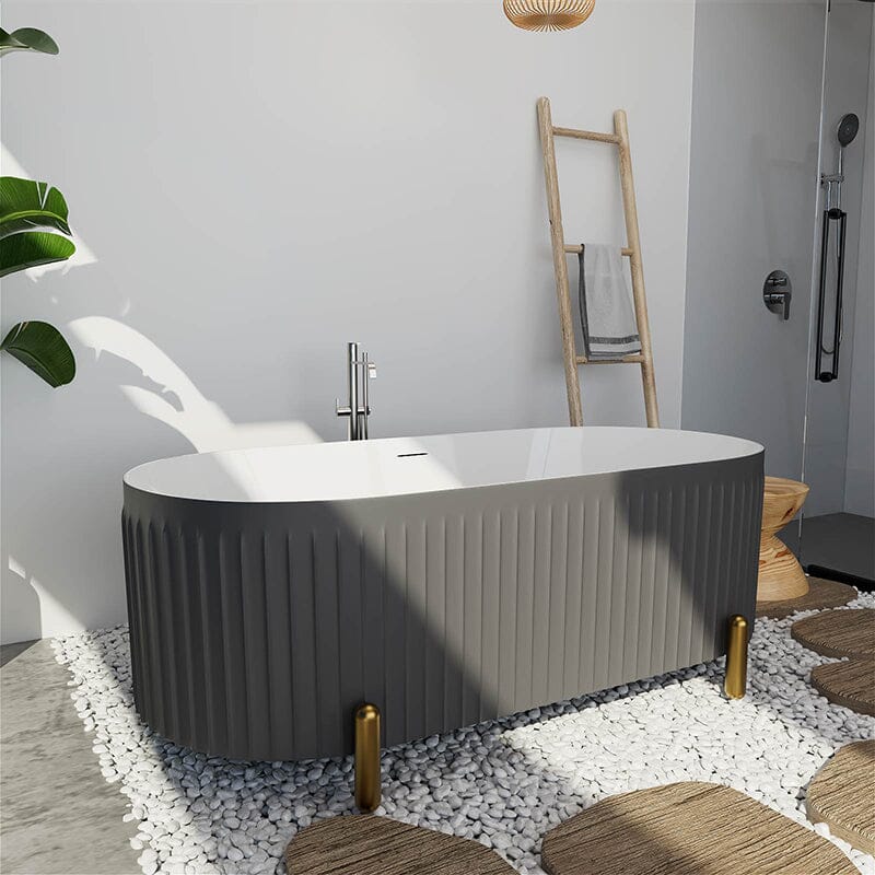 Mokleba 67" Oval Acrylic Fluted Freestanding Soaking Bathtub with Feet - Image 18